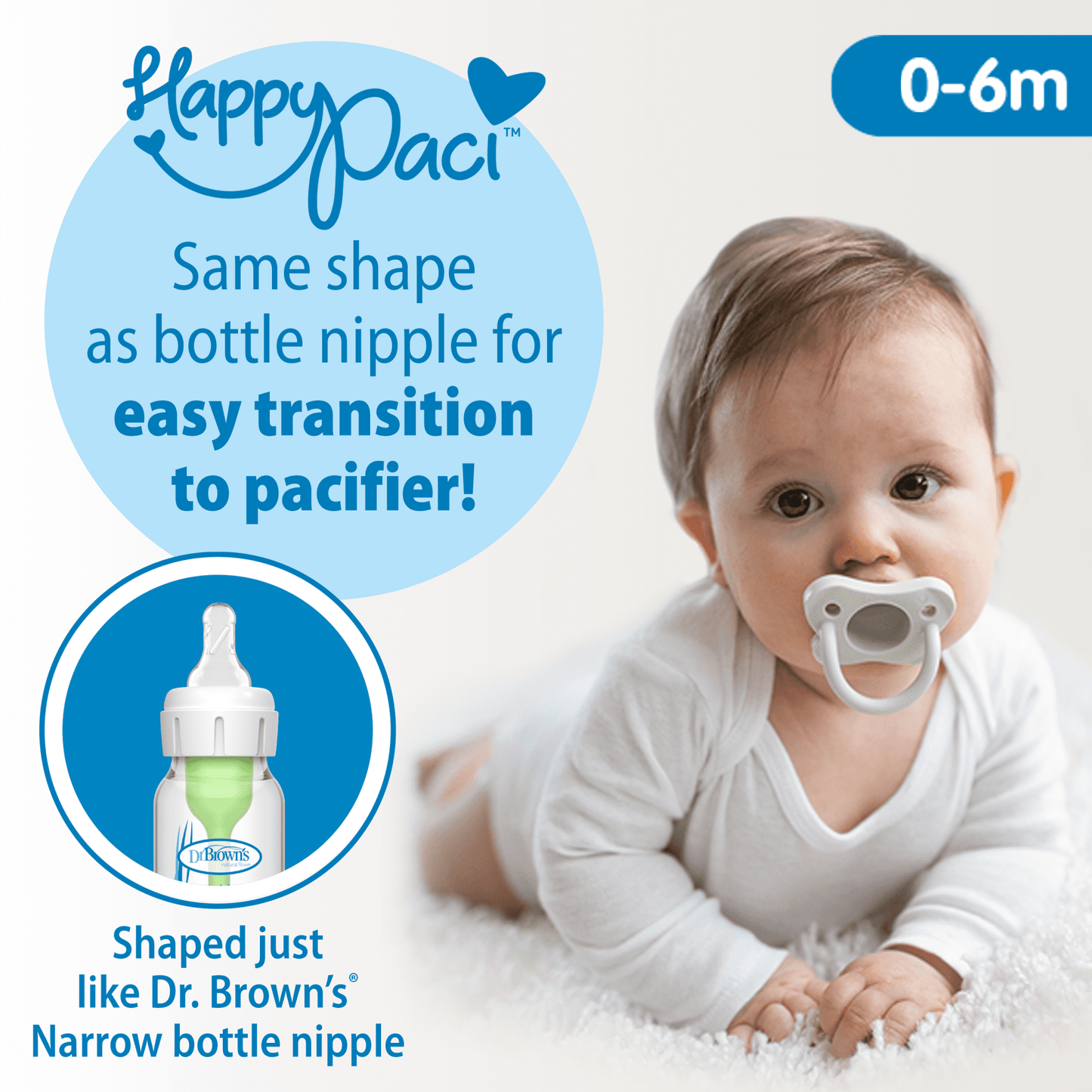 Dr. Brown's HappyPaci 100% Silicone Pacifier 0-6m, BPA Free 3 Pack