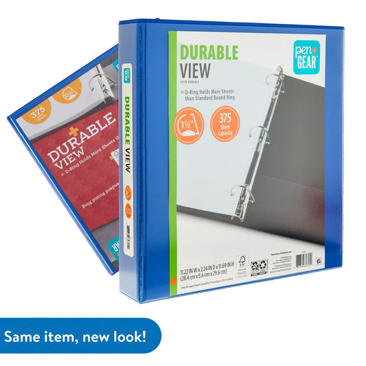 Pen+Gear Durable View 1.5-inch, D-Ring Binder, Blue