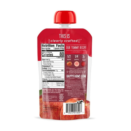 Happy Baby Organics Clearly Crafted, Stage 2 Apples, Guavas & Beets Organic Baby Food, 4oz Pouch