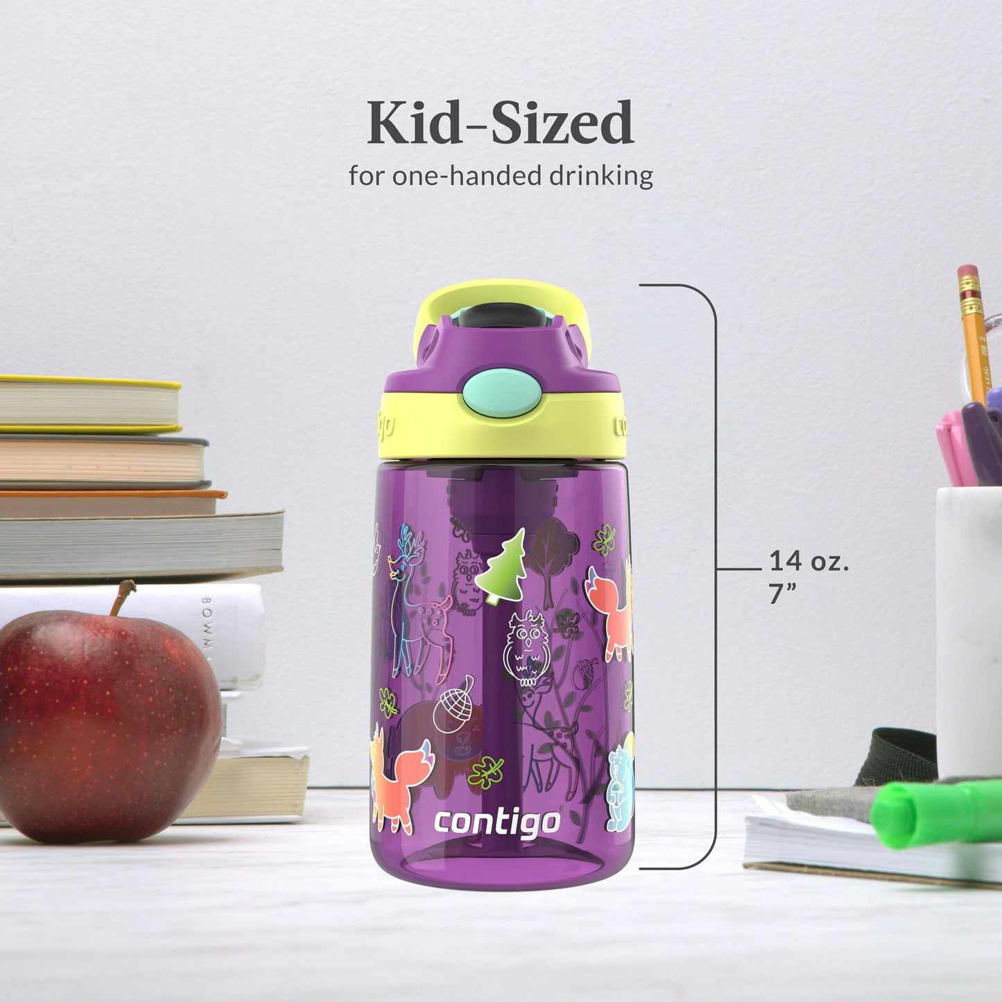 Contigo Kids AUTOSPOUT Straw Water Bottle, Purple, 14oz