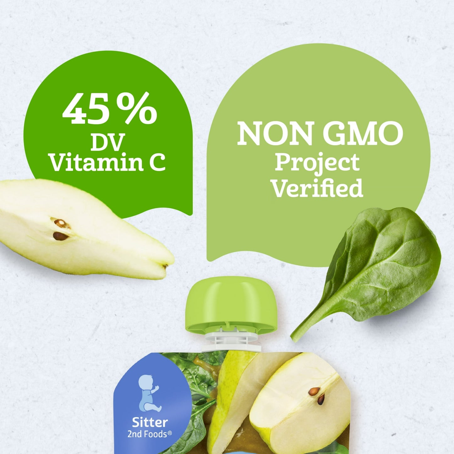 Gerber Stage 2 Baby Food, Organic Pear Spinach Puree, 3.5 oz Pouch
