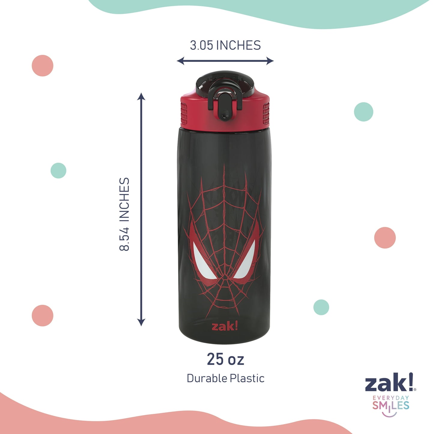 Zak Designs 25oz Durable Plastic Park Water Bottle with Straw, Easy Open Locking Spout Cover for Travel, and Built In Carry Handle