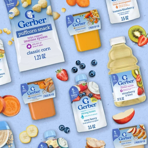 Gerber Stage 2 Baby Food, Fruit Cereal Variety Pack, 4 oz Tubs (32 Pack)