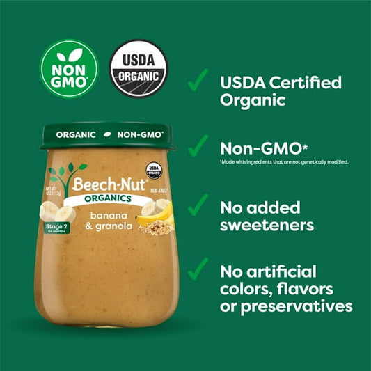 Beech-Nut Organics Stage 2 Organic Baby Food, Banana & Granola, 4 oz Jar