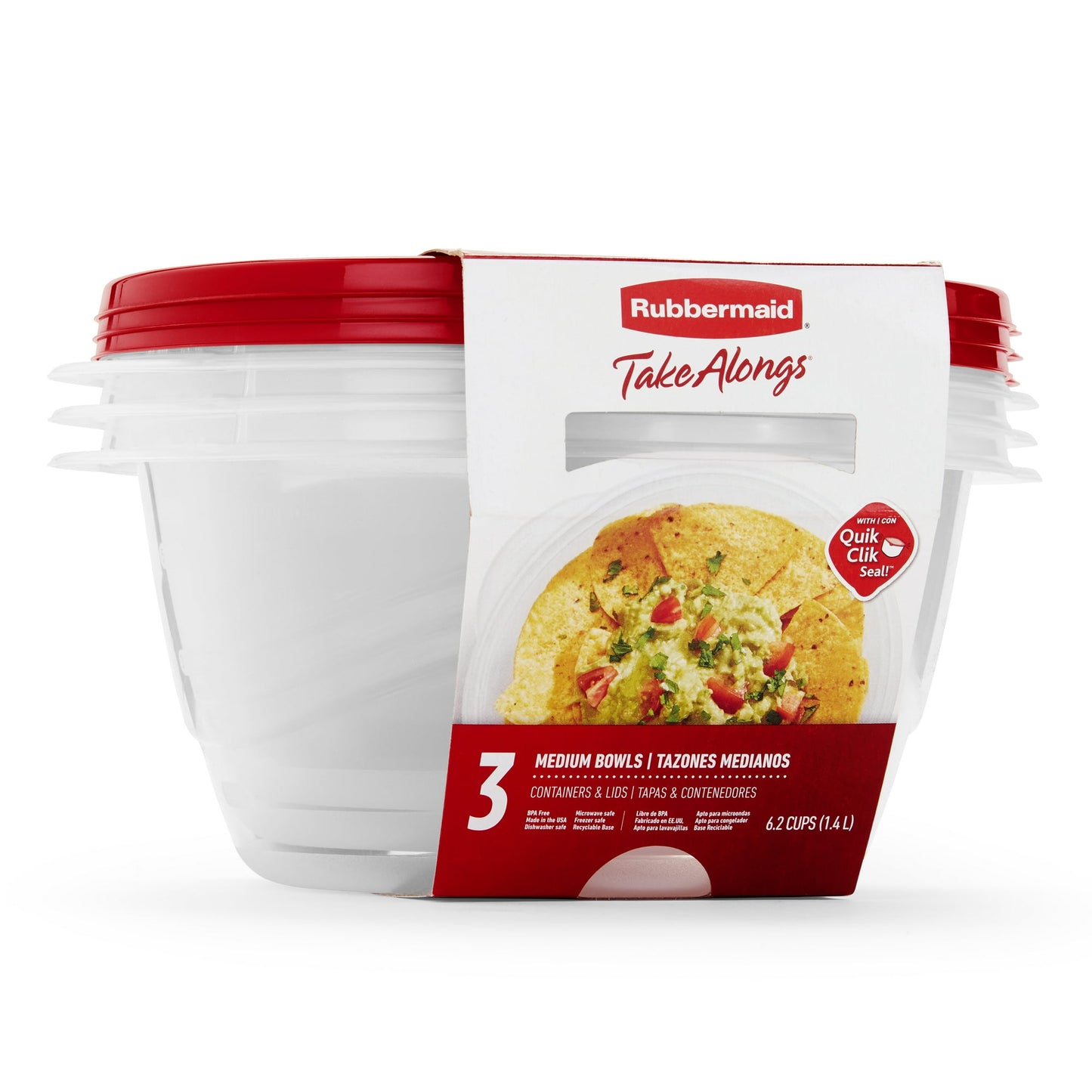 Rubbermaid TakeAlongs 6.2 Cup Serving Bowl Food Storage Containers, Set of 3, Red