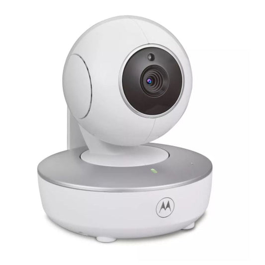 A white and silver wireless camera, likely a baby monitor or home surveillance device