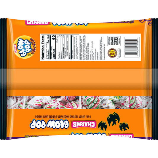 Charms Blow Pop, Halloween, Bubble Filled Gum Lollipops, 20.9 oz, 38 Piece Bag. Milk & Soy may be present.