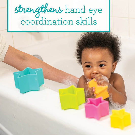 Infantino New Stacking Star Rings Silicone Baby Teethers, for Ages 6-12 Months, Multicolor, 5-Pack