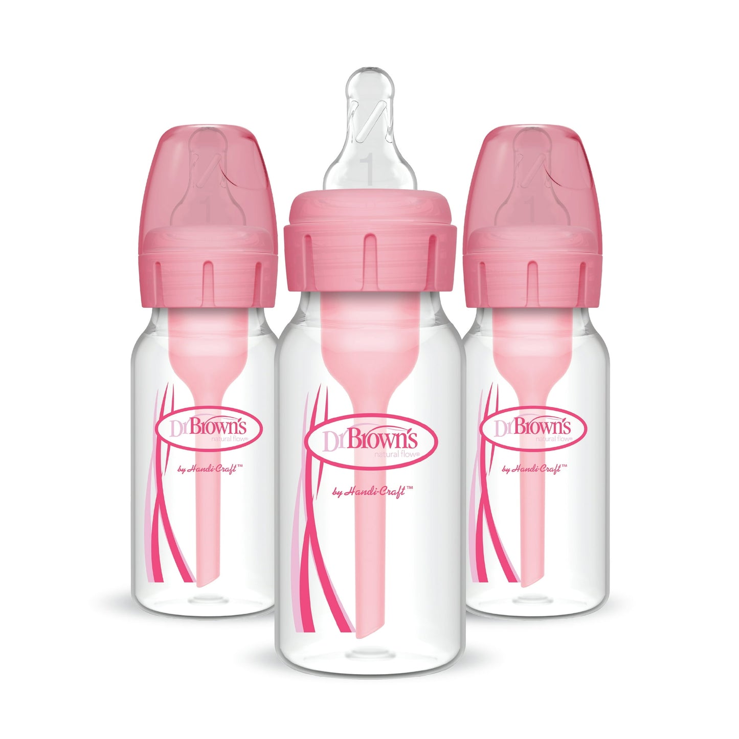 (3 pack) Dr. Brown's Natural Flow Anti-Colic Options+ Narrow Baby Bottle, Pink, 4oz, Slow Flow, 0m+, 3 Pack