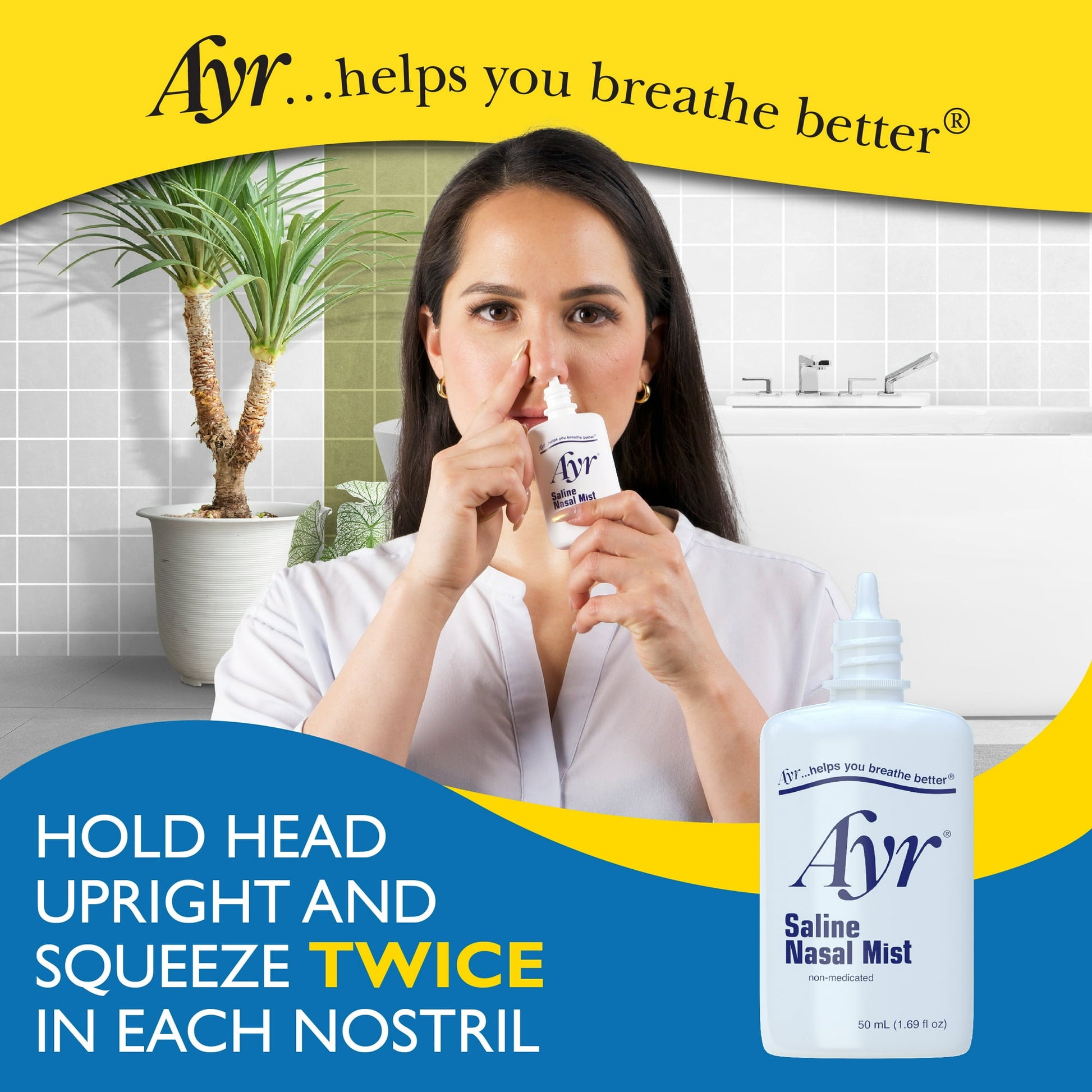 Image shows a woman with a gentle relief product for flue, cold, fever and cough and text below