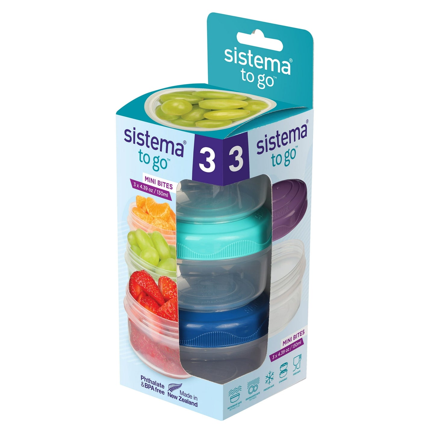 Sistema TO GO Round Mini Bites Food Storage Container, 3 Count
