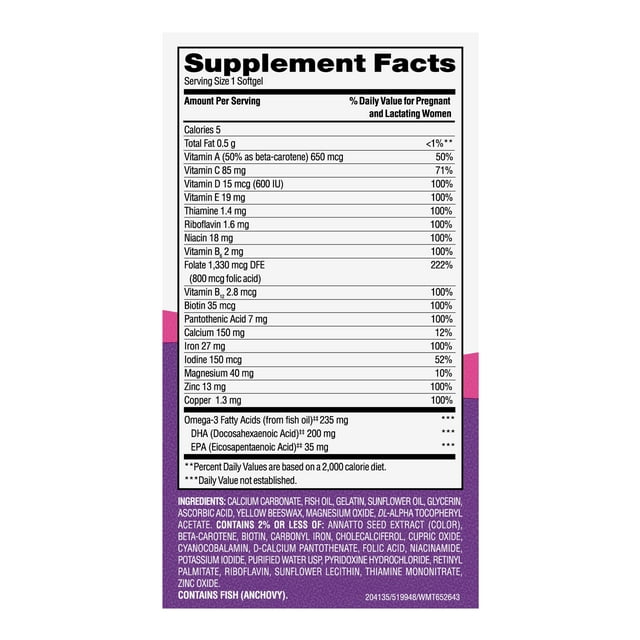 Equate One Daily Prenatal Softgels Multivitamin/Multimineral Supplement, Value Pack, 60 Count, Compare to One A Day Women Prenatal 1