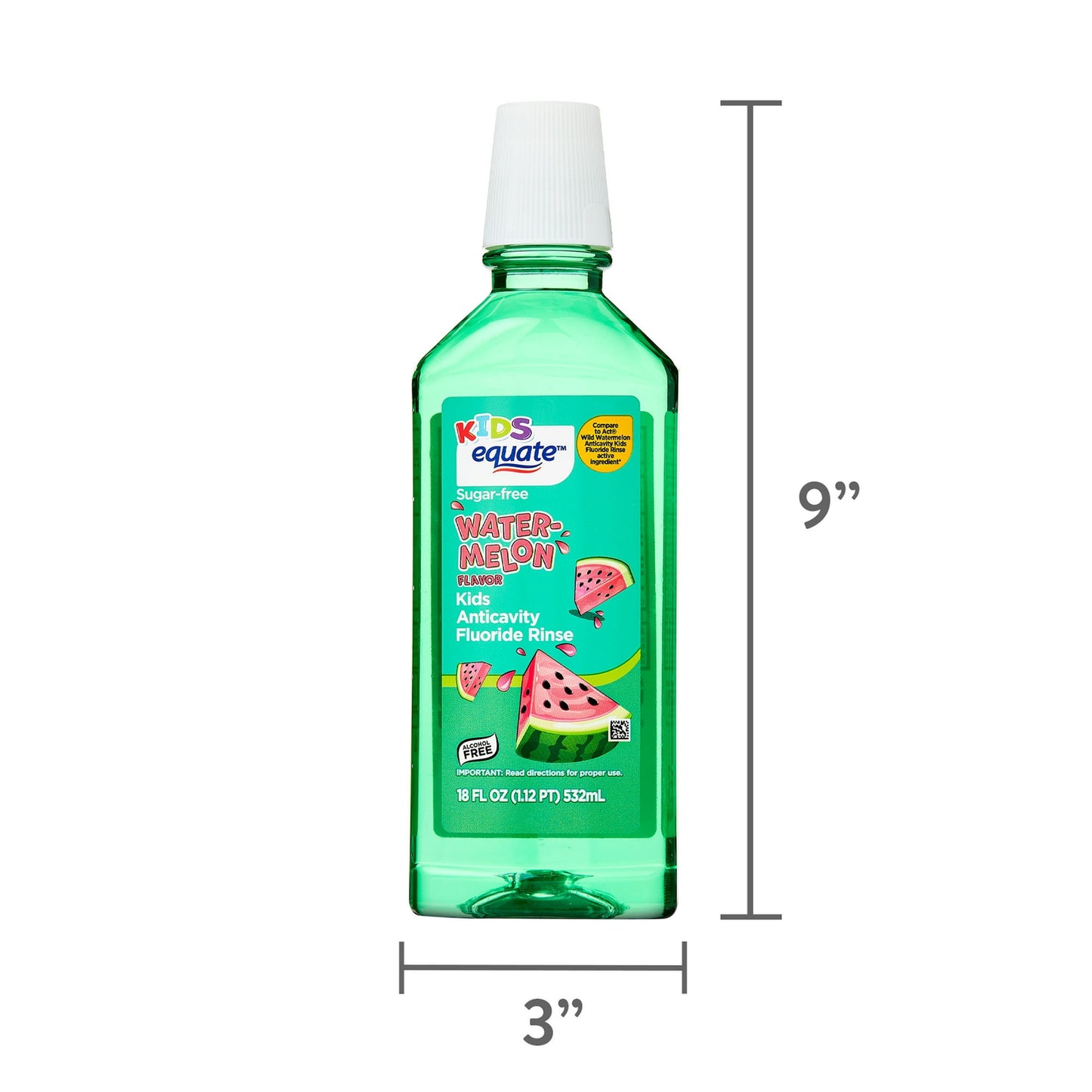 Equate Kids Sugar-Free Kids Anticavity Fluoride Rinse, Watermelon Flavor, 18 fl oz