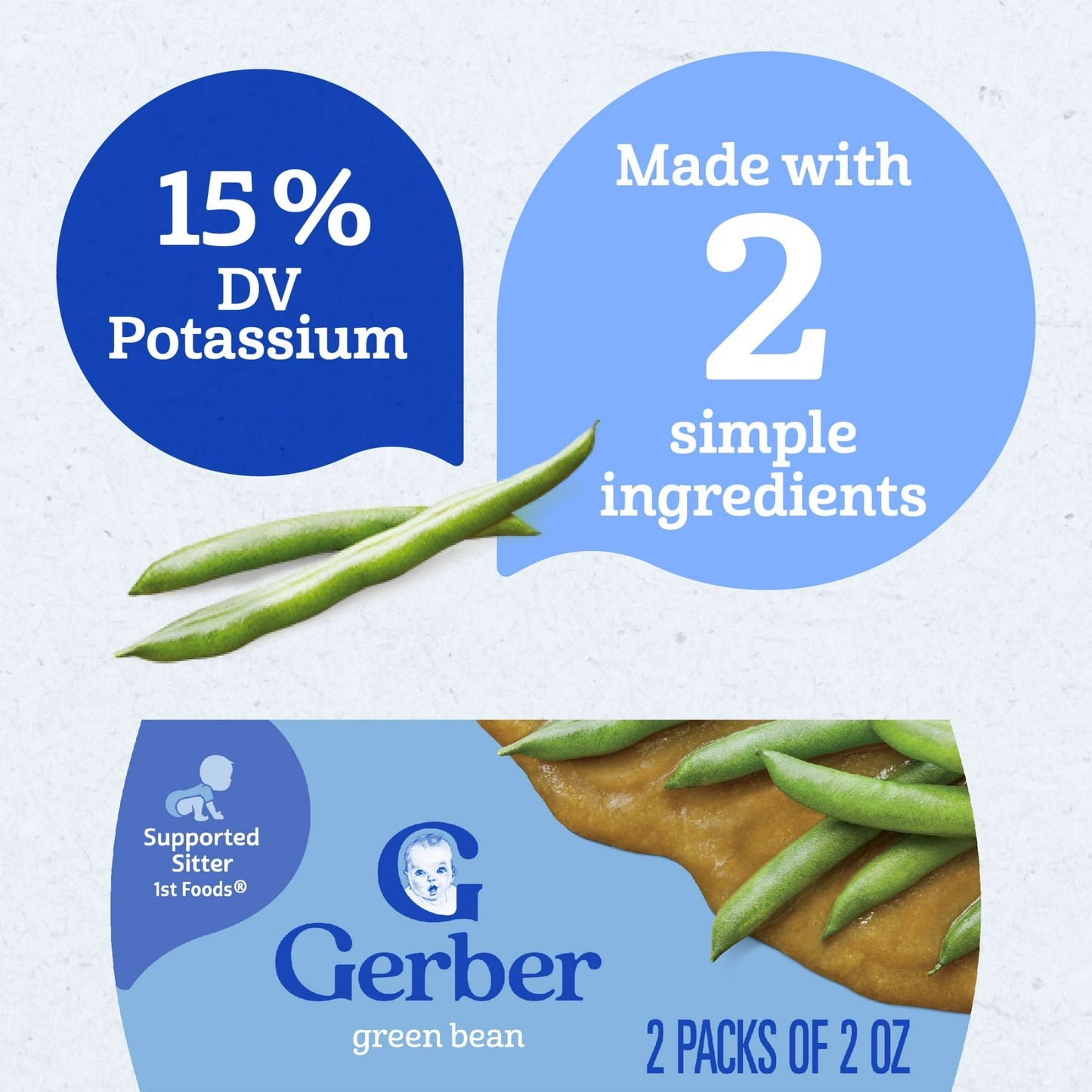 Gerber Stage 1 Baby Food, Green Bean, 2 oz Tubs (2 Pack)