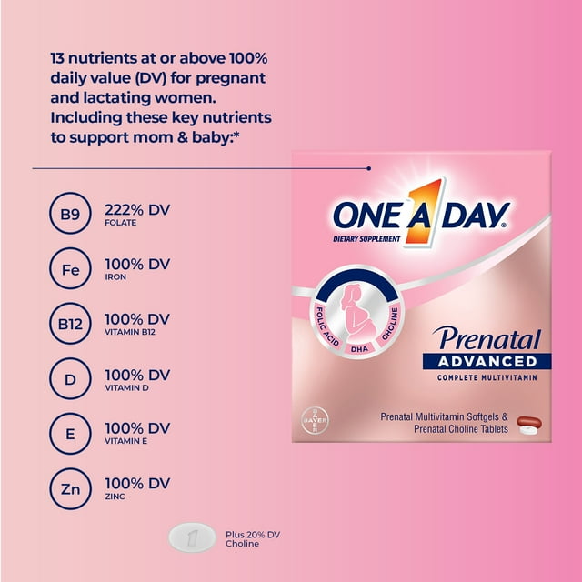 One A Day Advanced Prenatal Multivitamin with Choline, 60+60 Count