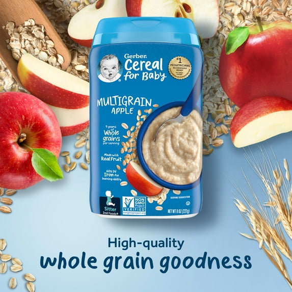 Gerber Stage 2 Baby Food, Multigrain Apple Cereal, 8 Oz
