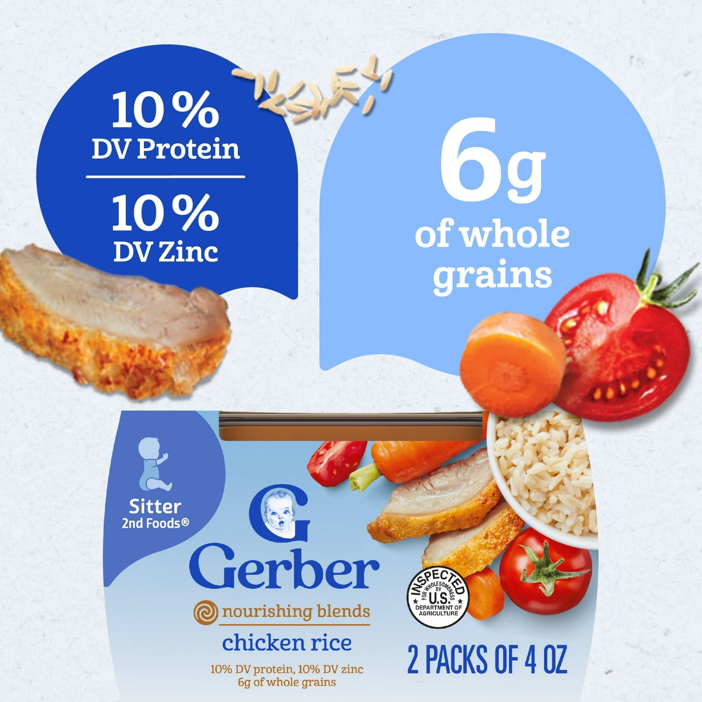 Gerber 2nd Foods PowerBlend Baby Food Chicken and Rice, 4 oz Tubs