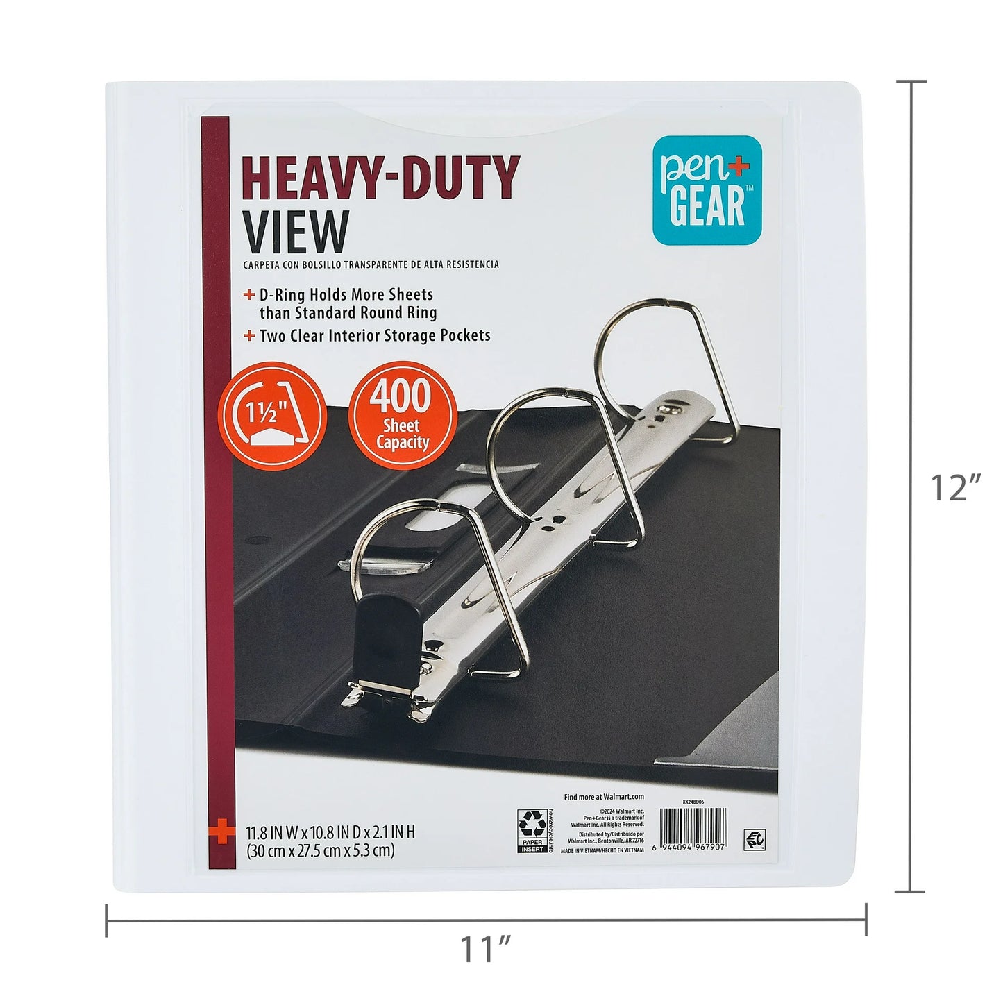 Pen+Gear Heavy Duty View 3" D-Ring Binder, White