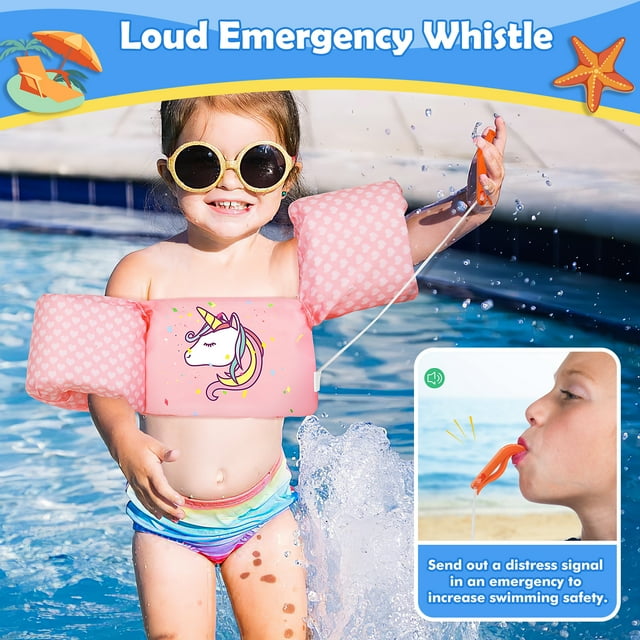 MoKo Swim Floaties Vest for Kid 20-50 lbs, Swimming Arm Float Water Wings for 2-7 Years Old, Pink
