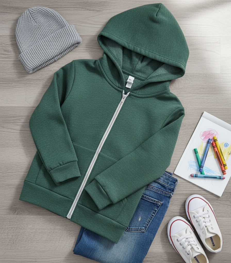 Toddler Zip-Up Hoodie Heather Forest – Soft Fleece Cotton Blend | Kids Hoodie | Unisex Toddler Jacket