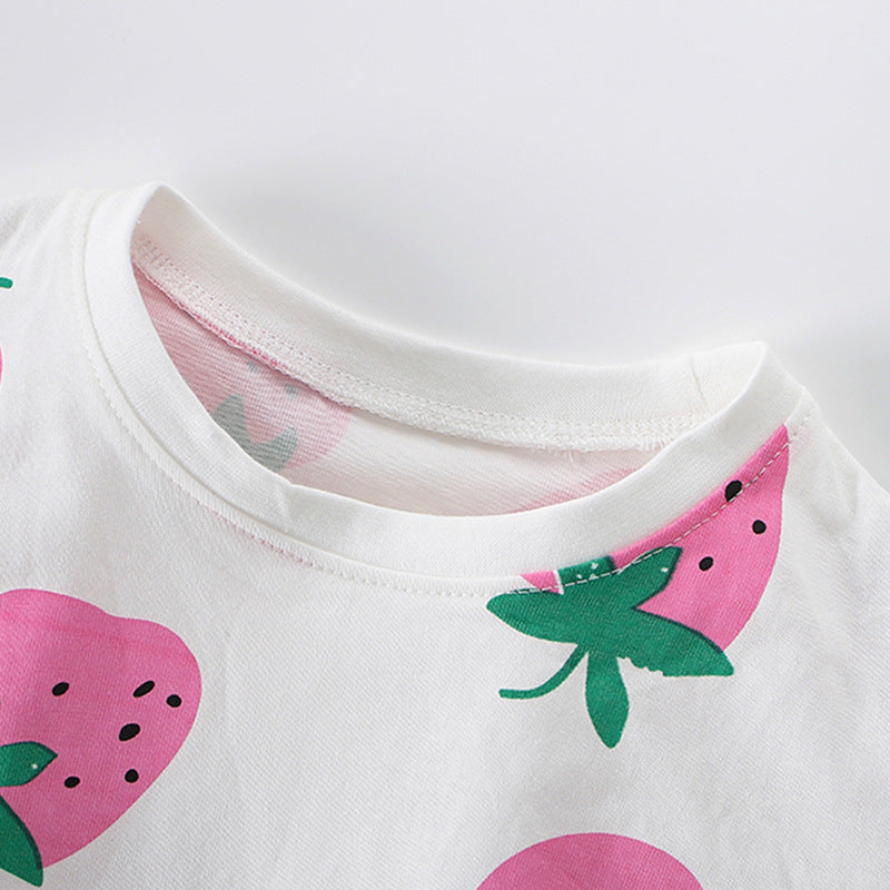 Summer Baby Kids Strawberry Fruits Pattern T-shirt and Shorts Clothing Set for Girls-2