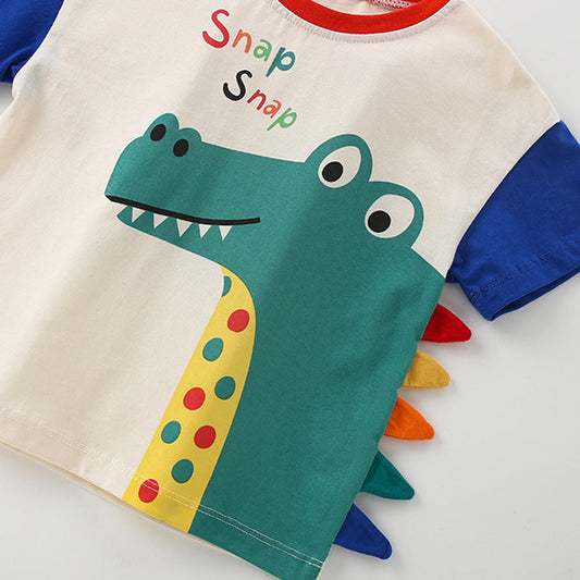 Summer Baby Kids Casual Animals Cartoon Pattern T-shirt and Shorts Clothing Set for Boys-1