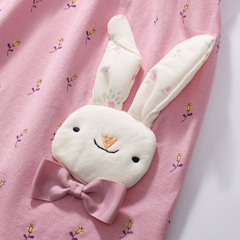 Summer Arrival Animals Cartoon Pattern Short Sleeves Floral Dress for Stylish Girls-2