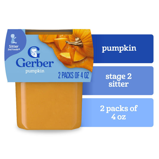 pumpkin baby food packaging with blue label on a white background