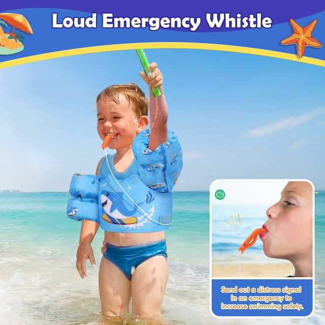 MoKo Toddler Floaties Swim Vest for 13-30, Swimming Water Wings for Puddle Pool Beach, Sky Blue Shark