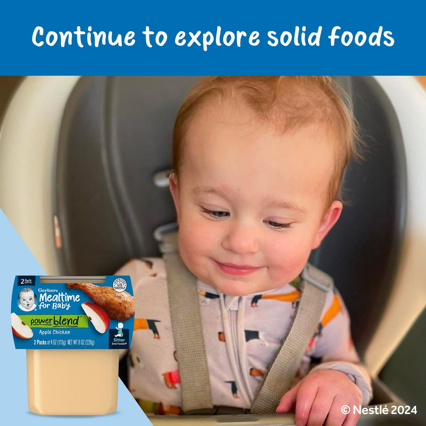 Gerber Stage 2 Baby Food, Apple Chicken Puree, 4 oz Tub 8 oz