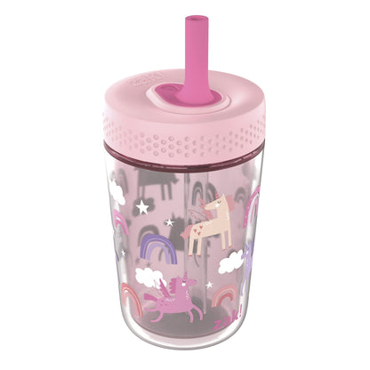 Zak Designs 12oz Kids Straw Tumbler, Double Wall Durable Plastic Tumbler with Silicone Straw Utilizing Leak-Proof Valve, Travel Straw Tumbler