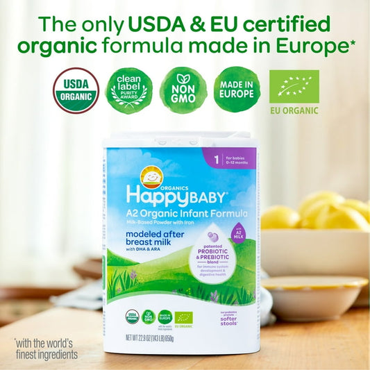 Happy Baby Organics A2 Organic Infant Formula, 22.9 oz Shelf Stable Plastic Canister