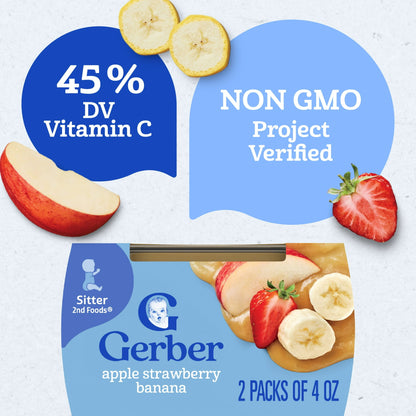 Gerber Stage 2 Baby Food, Apple Strawberry Banana Puree Tubs, Baby Puree, 2PK 8 oz