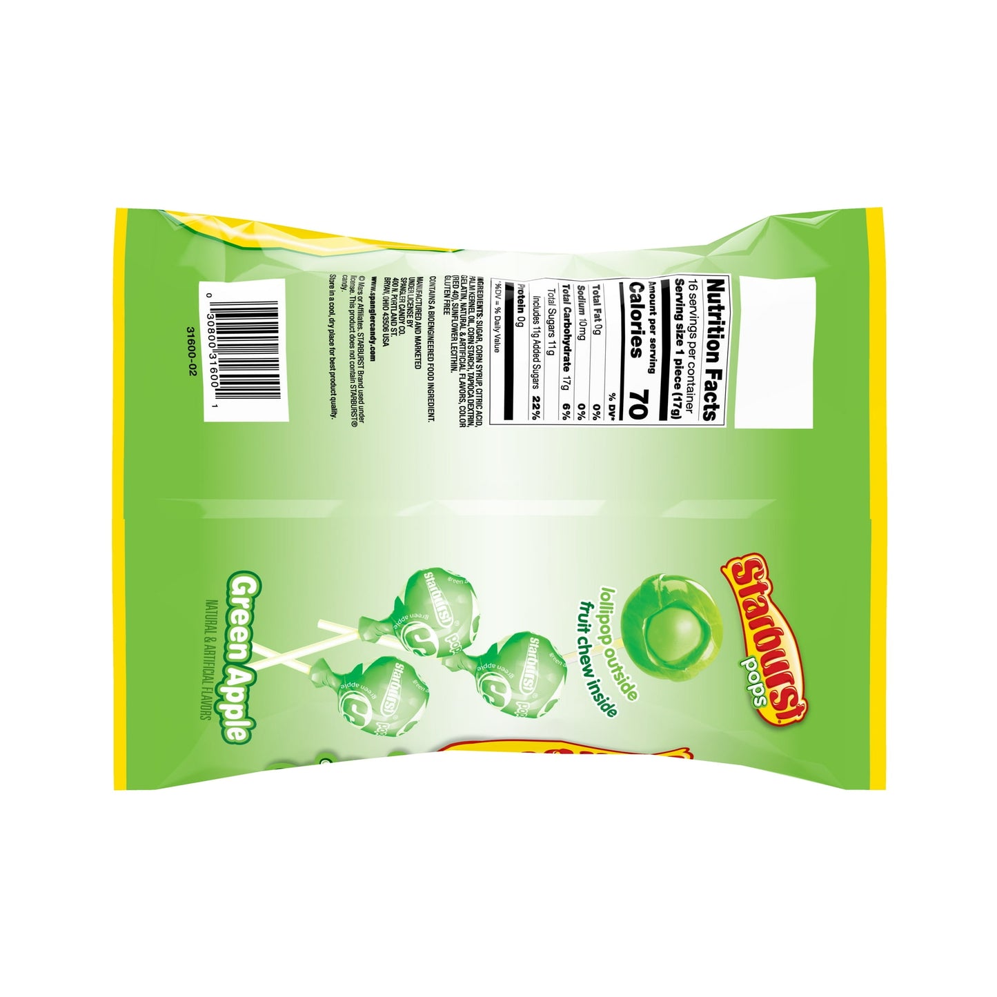 STARBURST Filled Green Apple Lollipops Halloween Hard Party Candy Suckers  9.6 oz. Lay Down Bag