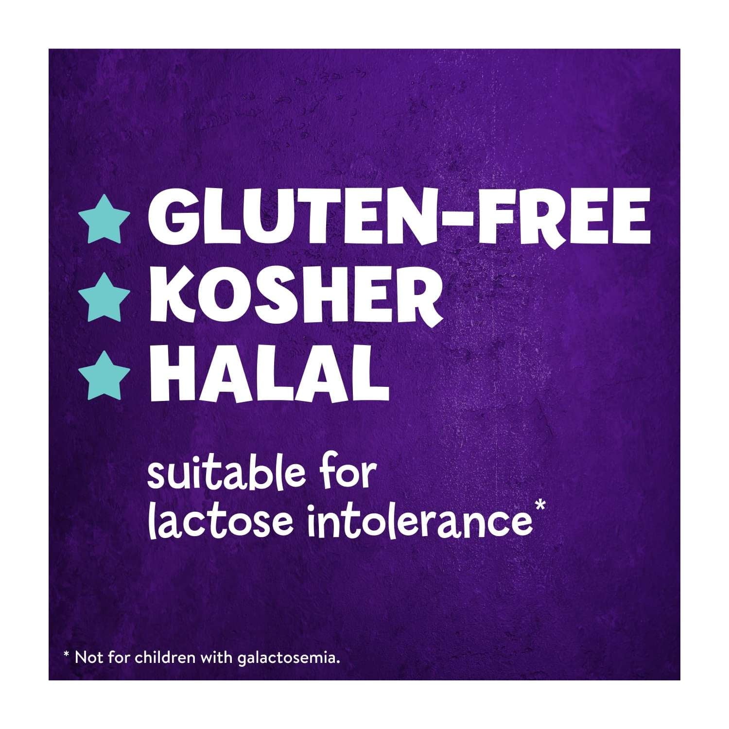 Purple background with white text listing product features and a disclaimer.