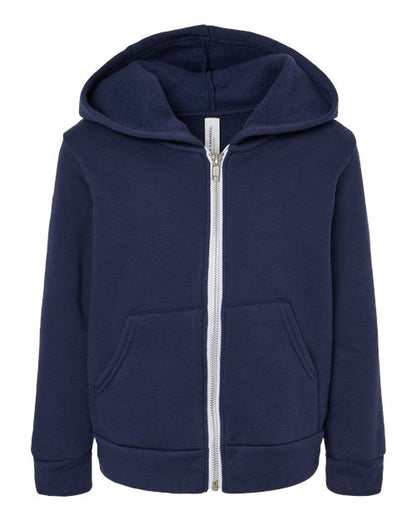 Navy blue hoodie with a silver zipper on a white background