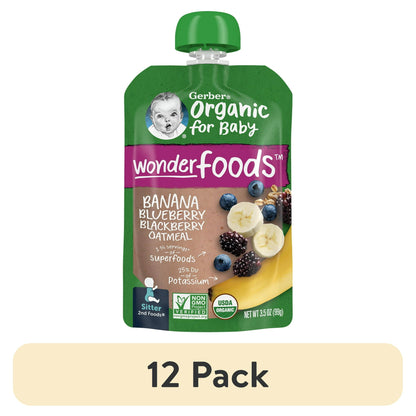 Gerber Stage 2 Baby Food, Organic Banana Blueberry Blackberry Oatmeal, Baby Puree