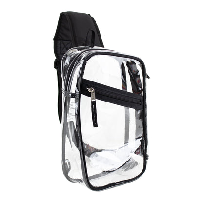 Compact transparent sling bag for carrying your phone, wallet, keys, water bottle, and personal accessories.