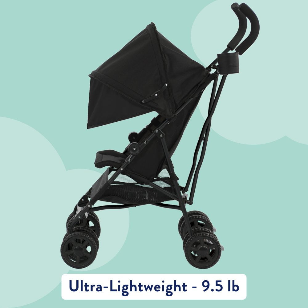 Image displaying a baby stroller with text about it's details