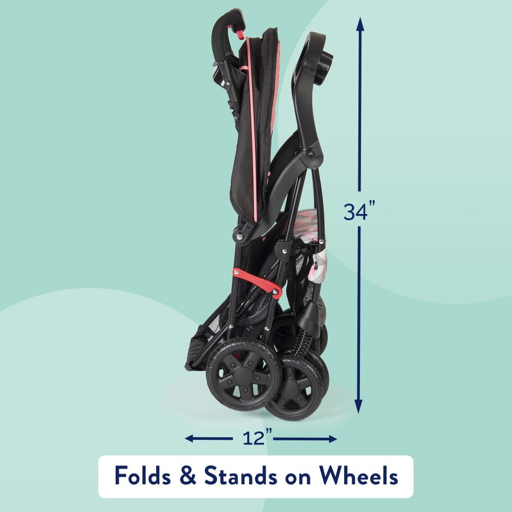 Image displaying a baby stroller with text about it's details