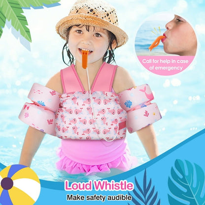 MoKo Toddler Swim Vest for 25-60 lbs with Whistle, Swimming Trainer Arm Floats Vests, Pink Whale
