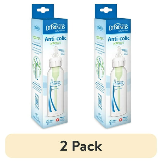 (2 pack) Dr. Brown's Natural Flow Anti-Colic Options+ Narrow Baby Bottle, 8oz, Slow Flow, 0m+, 1 Pack