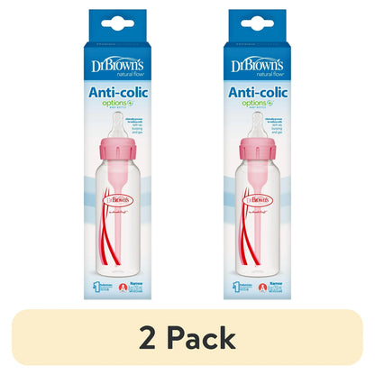 (2 pack) Dr. Brown's Natural Flow Anti-Colic Options+ Narrow Baby Bottle, Pink, 8oz, Slow Flow, 0m+, 1 Pack