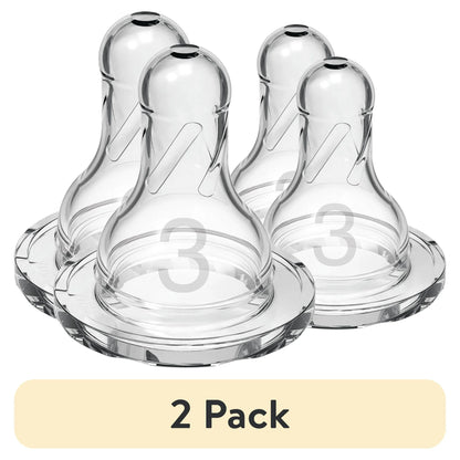 (2 pack) Dr. Brown's Natural Flow Level 3 Narrow Baby Bottle Silicone Nipple, Medium Flow, 3m+, 100% Silicone Bottle Nipple, 2-Pack