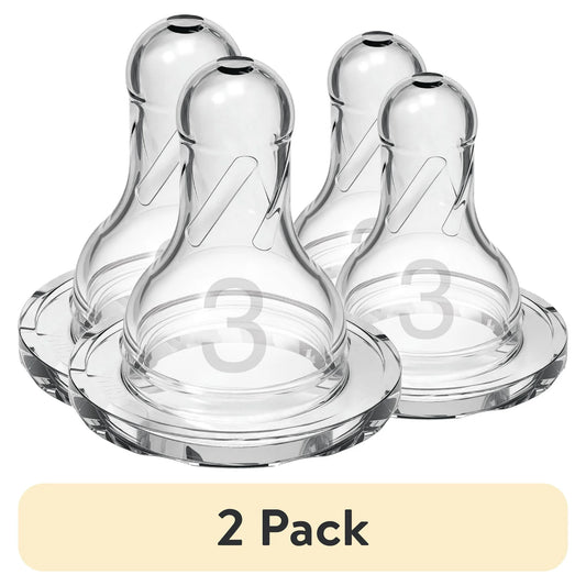 (2 pack) Dr. Brown's Natural Flow Level 3 Narrow Baby Bottle Silicone Nipple, Medium Flow, 3m+, 100% Silicone Bottle Nipple, 2-Pack