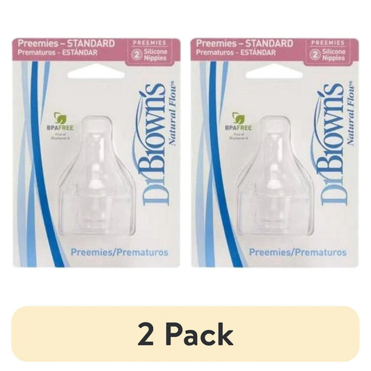 (2 pack) Dr. Brown's Natural Flow Preemie Flow Narrow Baby Bottle Silicone Nipple, Slowest Flow, 0m+, 100% Silicone Bottle Nipple, 2-Pack