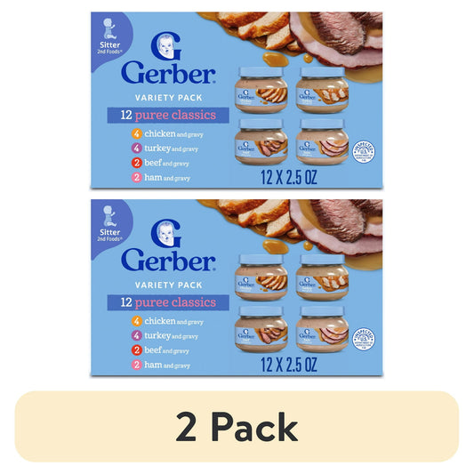 Gerber 2nd Foods Puree Favorites, Beef, Turkey, Ham and Chicken Baby Food Variety Pack, 2.5 oz Jars (12 Pack)