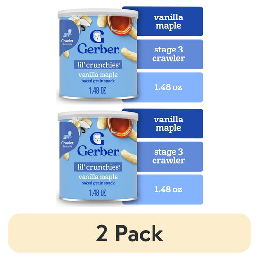 Gerber Snacks for Baby Lil Crunchies Baked Grain Vanilla Maple, 1.48 oz Canister