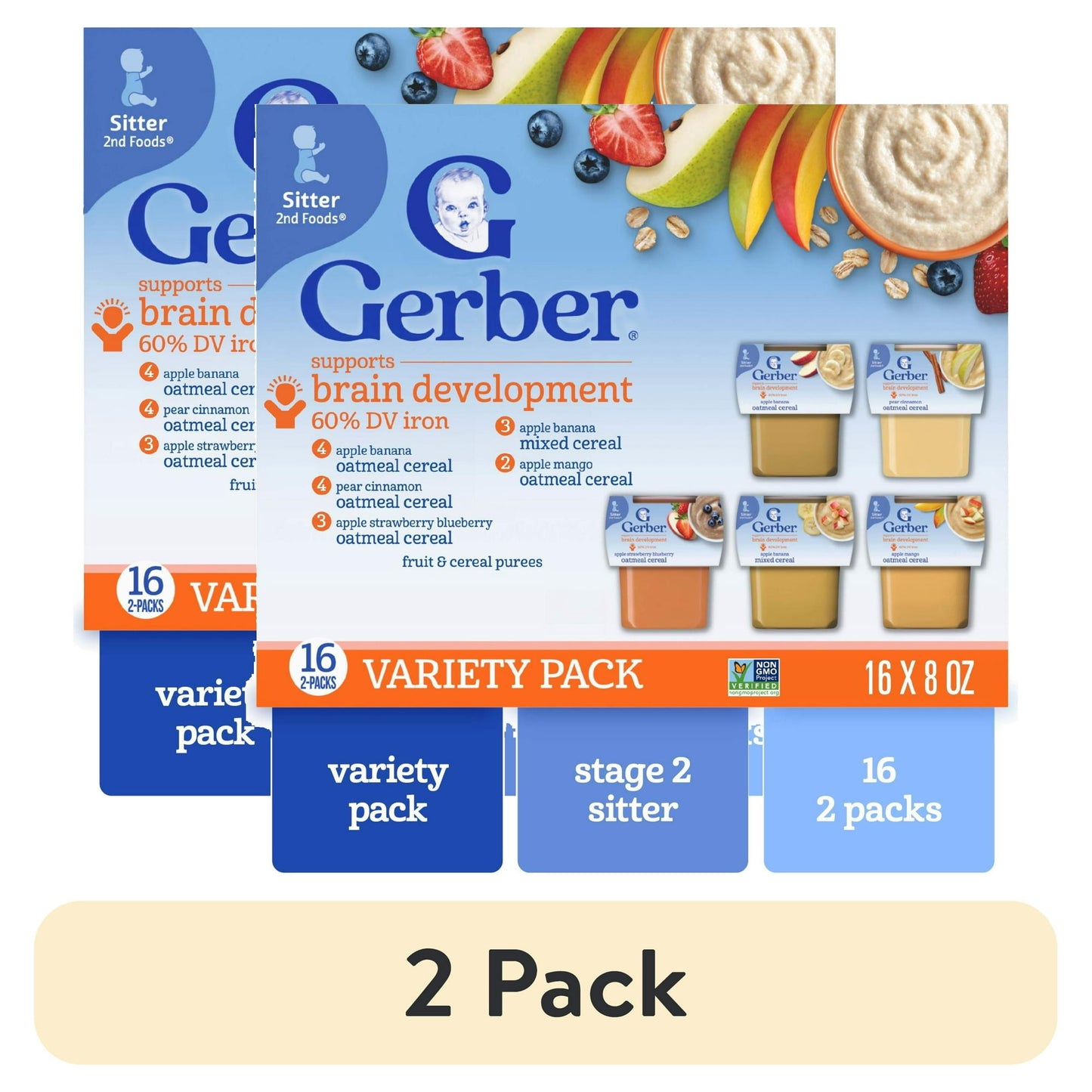 Gerber 2nd Foods Fruit & Cereal Puree Favorites Baby Food, Variety Pack, 4 oz Tubs