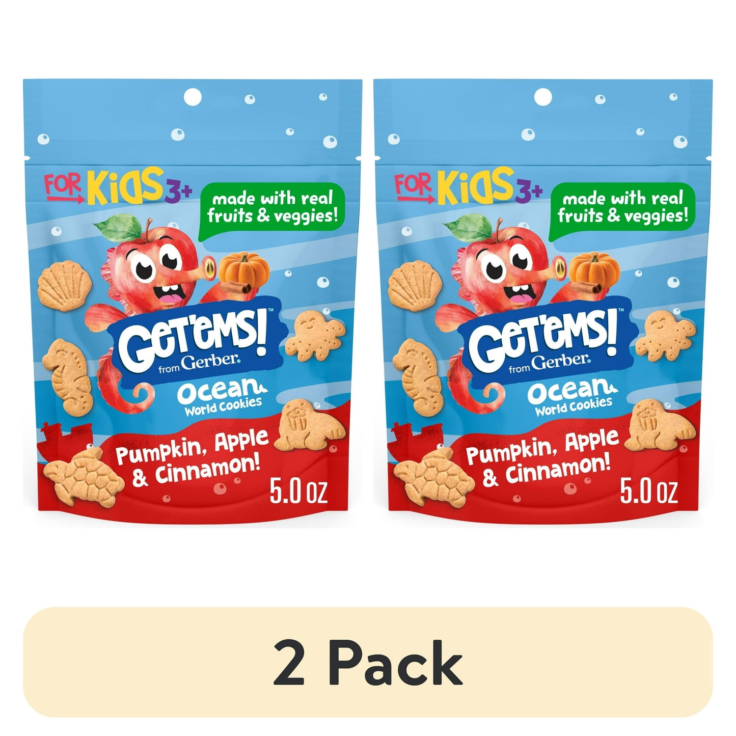 Gerber Get'ems Pumpkin, Apple & Cinnamon Cookies, Kid Snacks Made with Real Veggies & Fruits, 5 oz Bag